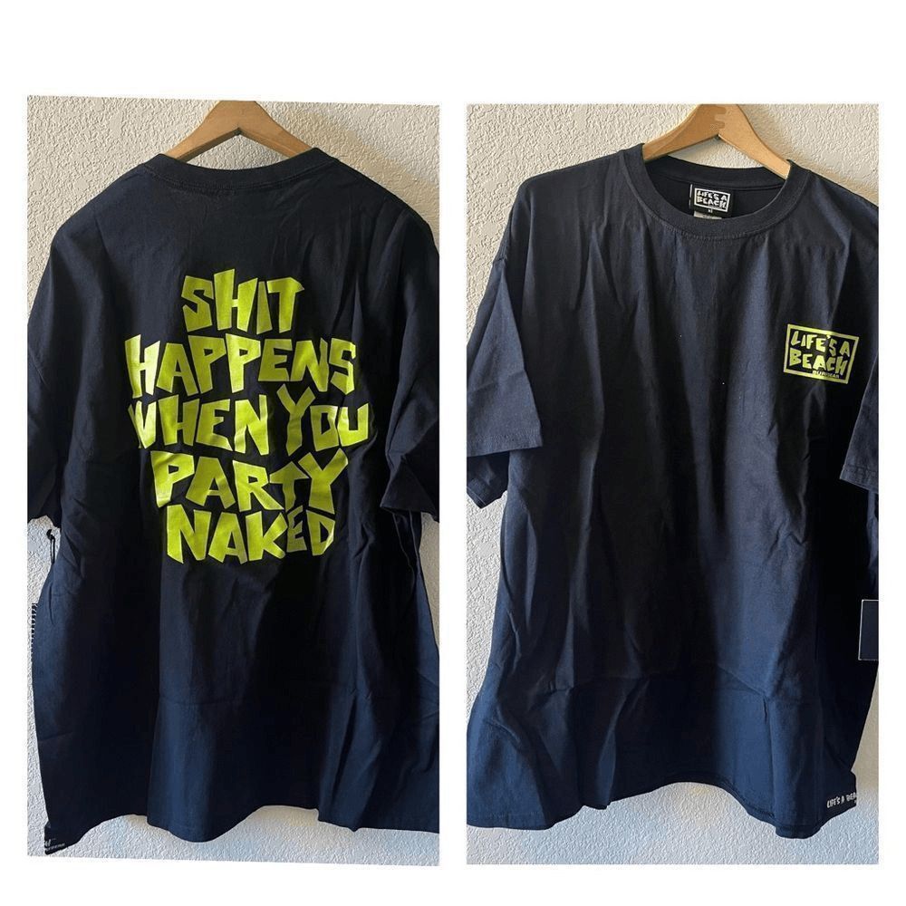 Life’s A Beach Graphic T Mens Black Crewneck Cotton L